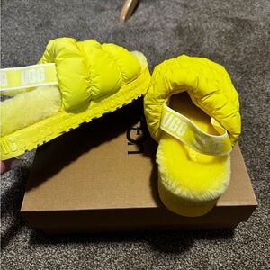 UGG Yellow Shearling Puffer Slides